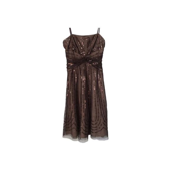 Eliza J Womens Dress Size 4 Brown Sleeveless Sequin Embroidered Empire Waist - Picture 1 of 11